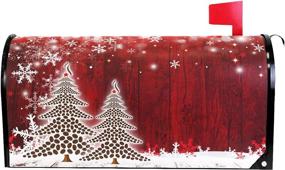 img 4 attached to 🎄 Merry Christmas Tree Winter Snowflake Pine Magnetic Mail Wraps – Red Christmas Tree Wood White Snow Mailbox Covers (Standard Size 21"Lx 18"W)