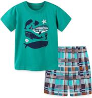 ijnuhb toddler boy clothes: cartoon cotton summer set 👕 2-7 year | short sleeve t-shirt and shorts kids outfit logo