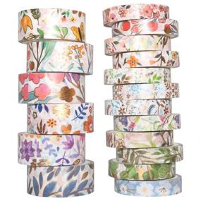 img 4 attached to YUBBAEX Floral Gold Washi Tape Set - VSCO Foil Masking Tape for Arts, Crafts, Journaling, Planners, Scrapbooking, and Wrapping - Blooming 18 Rolls (8/15mm)