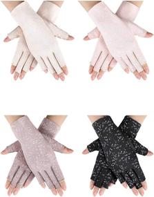 img 4 attached to 🧤 Women's Summer Sunscreen Fingerless Gloves - 4 Pairs UV Protection Half Finger Gloves for Driving, Riding, Fishing, Golfing & Outdoor Activities - Medium Size