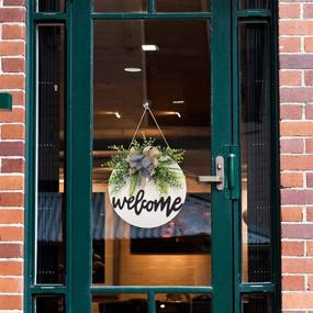 img 2 attached to 🏡 Outdoor Farmhouse Porch Décor: Round Wooden Door Hangers Sign with Welcome Sign for Front Door, Buffalo Plaid Wreaths, Spring Summer Rustic Door Hanging