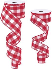 img 4 attached to 🎀 Gingham Ribbon Wired Edge Plaid Ribbon Buffalo Checked Ribbon Cambridge Wired Plaid Ribbon: Perfect Festive DIY Craft Supplies for Christmas, Parties, and More - 11 Yard Roll (Red and White, 1.5/2.5 Inch)