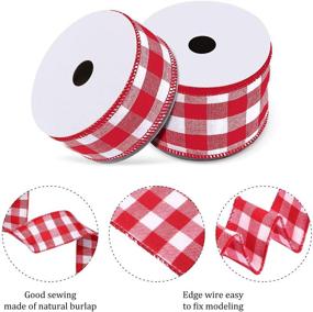 img 2 attached to 🎀 Gingham Ribbon Wired Edge Plaid Ribbon Buffalo Checked Ribbon Cambridge Wired Plaid Ribbon: Perfect Festive DIY Craft Supplies for Christmas, Parties, and More - 11 Yard Roll (Red and White, 1.5/2.5 Inch)