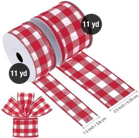 img 3 attached to 🎀 Gingham Ribbon Wired Edge Plaid Ribbon Buffalo Checked Ribbon Cambridge Wired Plaid Ribbon: Perfect Festive DIY Craft Supplies for Christmas, Parties, and More - 11 Yard Roll (Red and White, 1.5/2.5 Inch)