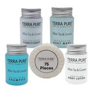 🏨 bulk set of 75 terra pure white tea and coconut hotel soaps and toiletries - all-in-kit for hotels, including 1oz shampoo and conditioner, body wash, lotion, and 1.25oz bar soap - travel size toiletries logo