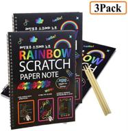 besting scratch paper art book - 3 packs | 30 sheets, 10.2x7.5 inches | rainbow color scratch off paper with stylus scratchers | ideal for kids school, focus & hand practice (pr330) logo