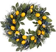 valery madelyn 24 inch fall autumn fruit wreath with artificial yellow lemons, blueberry and green leaves - ideal for front door, indoor/outdoor, window, and home décor during spring and summer логотип