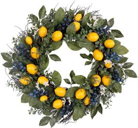 img 4 attached to Valery Madelyn 24 Inch Fall Autumn Fruit Wreath with Artificial Yellow Lemons, Blueberry and Green Leaves - Ideal for Front Door, Indoor/Outdoor, Window, and Home Décor during Spring and Summer