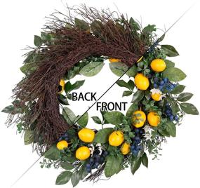 img 1 attached to Valery Madelyn 24 Inch Fall Autumn Fruit Wreath with Artificial Yellow Lemons, Blueberry and Green Leaves - Ideal for Front Door, Indoor/Outdoor, Window, and Home Décor during Spring and Summer