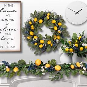 img 3 attached to Valery Madelyn 24 Inch Fall Autumn Fruit Wreath with Artificial Yellow Lemons, Blueberry and Green Leaves - Ideal for Front Door, Indoor/Outdoor, Window, and Home Décor during Spring and Summer