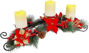 img 3 attached to Prsildan 26 Inch Christmas Centerpiece Candle Holders Set: Festive Tabletop Poinsettia Decoration with Flameless Candles, Pinecones, Red Berries - Perfect Holiday Décor for Table, Mantel & Xmas Party