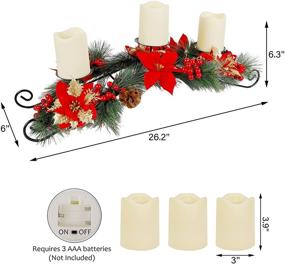 img 2 attached to Prsildan 26 Inch Christmas Centerpiece Candle Holders Set: Festive Tabletop Poinsettia Decoration with Flameless Candles, Pinecones, Red Berries - Perfect Holiday Décor for Table, Mantel & Xmas Party