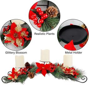 img 1 attached to Prsildan 26 Inch Christmas Centerpiece Candle Holders Set: Festive Tabletop Poinsettia Decoration with Flameless Candles, Pinecones, Red Berries - Perfect Holiday Décor for Table, Mantel & Xmas Party
