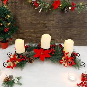 img 4 attached to Prsildan 26 Inch Christmas Centerpiece Candle Holders Set: Festive Tabletop Poinsettia Decoration with Flameless Candles, Pinecones, Red Berries - Perfect Holiday Décor for Table, Mantel & Xmas Party