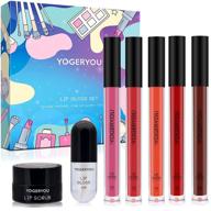 🎁 7 pack lip gloss gift set: ideal stocking stuffers for christmas, birthdays & valentines day; perfect presents for women, mom, girls, wife, grandma, sister, friend, girlfriend; includes lip scrub! logo