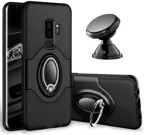 img 4 attached to Black Samsung Galaxy S9 Plus Case with eSamcore Ring Holder Kickstand and Dashboard Magnetic Phone Car Mount
