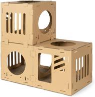 navaris modular cardboard cat house: diy corrugated play tower condo for small cats, kittens, rabbits - configurable, 3-cube design logo