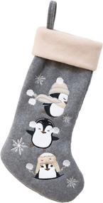 img 3 attached to 🐧 BambooMN 18" Classic Hand Embroidered Sequined Cute Animal Christmas Stocking - Penguin Design