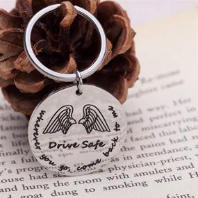 img 3 attached to Father's Day Gifts: Drive Safe Keychain and Key Ring for Dad, Trucker Husband, Couples - Engraved Keychain for Boyfriend, Girlfriend - Birthday Gifts, Key Tags - Promoting Safe Driving