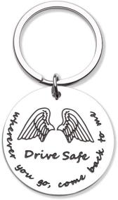 img 4 attached to Father's Day Gifts: Drive Safe Keychain and Key Ring for Dad, Trucker Husband, Couples - Engraved Keychain for Boyfriend, Girlfriend - Birthday Gifts, Key Tags - Promoting Safe Driving