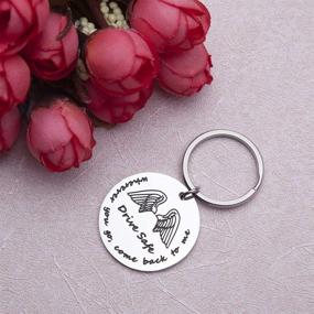 img 2 attached to Father's Day Gifts: Drive Safe Keychain and Key Ring for Dad, Trucker Husband, Couples - Engraved Keychain for Boyfriend, Girlfriend - Birthday Gifts, Key Tags - Promoting Safe Driving