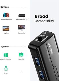 img 1 attached to 🔌 UGREEN USB 3.0 Hub Ethernet Adapter 10 100 1000 Gigabit Network Converter with 3 USB Ports - Compatibility for Nintendo Switch, Windows, MacBook, Chromebook and More