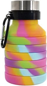 img 3 attached to 🌈 BPA-Free, 18 oz Collapsible Silicone Bottle with Carabiner - Rainbow Sherbert by iscream