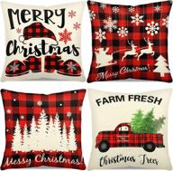 🎄 cozy christmas pillow covers (set of 4) - 20"x20", merry christmas decorative pillows with invisible zipper for winter couch décor логотип