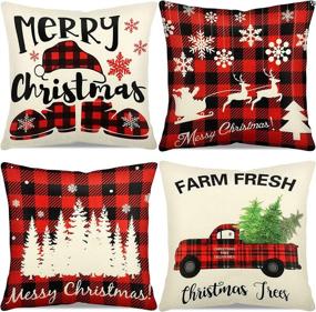 img 4 attached to 🎄 Cozy Christmas Pillow Covers (Set of 4) - 20"x20", Merry Christmas Decorative Pillows with Invisible Zipper for Winter Couch Décor