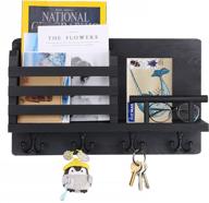 space-saving key holder with mail organizer shelf - 4 double hooks for entryway, living room - stylish black design логотип