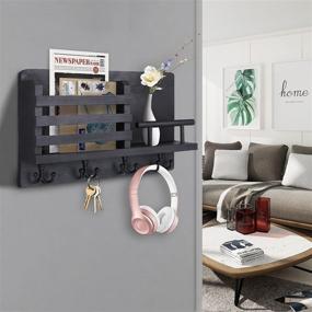 img 2 attached to Space-Saving Key Holder with Mail Organizer Shelf - 4 Double Hooks for Entryway, Living Room - Stylish Black Design