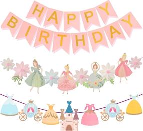 img 4 attached to Princess Birthday Decoration Set, Princess Birthday Banner, Pink Happy Birthday Banner, Pink and Gold Birthday Party Decorations, Princess and Flower Shape Birthday Party Banner, Princess Home and Cab s