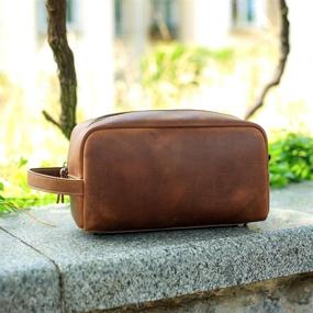 img 3 attached to 👜 Handcrafted Vintage Leather Toiletry Bag for Men or Women - Full Grain Dopp Kit for Travel, Large Shaving Bag, Cosmetic Pouch, Fully Lined with Cotton Fabric