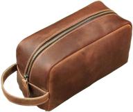 👜 handcrafted vintage leather toiletry bag for men or women - full grain dopp kit for travel, large shaving bag, cosmetic pouch, fully lined with cotton fabric logo