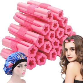 img 4 attached to 🌙 No Heat Sleep Hair Curlers: 20 Pcs Foam Sponge Rollers with Cap - Easy Overnight Hair Styling for Long & Short Hair