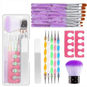 img 4 attached to 💅 16-Piece Acrylic Nail Brush and Gel Nail Art Brushes Set | Double Ended Dotting Pen | Finger Toe Separators | Nail Dust Remover Brush Powder | Nail File | Free Storage Box (Purple)