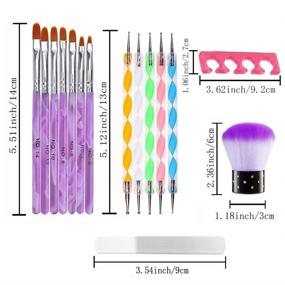 img 3 attached to 💅 16-Piece Acrylic Nail Brush and Gel Nail Art Brushes Set | Double Ended Dotting Pen | Finger Toe Separators | Nail Dust Remover Brush Powder | Nail File | Free Storage Box (Purple)