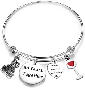 img 4 attached to FEELMEM Adjustable Wedding Anniversary Bracelet Bangle with Anniversary Cake Charm - Perfect Anniversary Gift for Her | 1st, 2nd, 5th, 10th, 25th, 30th Bangle Gift
