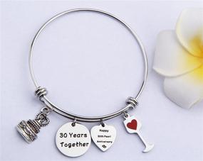 img 3 attached to FEELMEM Adjustable Wedding Anniversary Bracelet Bangle with Anniversary Cake Charm - Perfect Anniversary Gift for Her | 1st, 2nd, 5th, 10th, 25th, 30th Bangle Gift