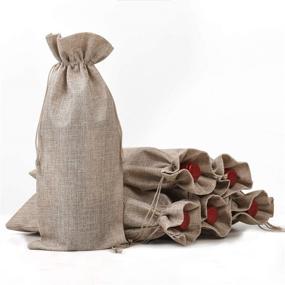 img 1 attached to 🍷 TEXPLUS 6-Pack Reusable Red Wine/Champagne Bottle Burlap Covers with Drawstring, Beige Burlap Bags - 6.3"Wx14.2"L