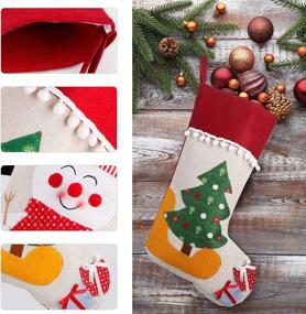 img 3 attached to 🧦 DGD Christmas Stockings, Pack of 4 Large Xmas Stockings, 3D Plush Socks Gift Bags for Children Decoration Home Ornament Holiday Party Supplies, Rustic Burlap Style featuring Santa, Snowman, Christmas Tree, and Bears