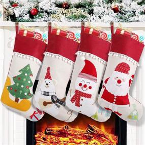 img 4 attached to 🧦 DGD Christmas Stockings, Pack of 4 Large Xmas Stockings, 3D Plush Socks Gift Bags for Children Decoration Home Ornament Holiday Party Supplies, Rustic Burlap Style featuring Santa, Snowman, Christmas Tree, and Bears