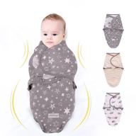 👶 newborn swaddle blanket set - adjustable wrap receiving blankets for baby - 100% cotton sleep bag - pack of 3 (0-3 months) elephant, star, yellow stripe logo