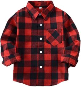 img 4 attached to Yinggeli Boys Girls Plaid Flannel Dress Shirts 👕 - Long Sleeve Button Down - Sizes 2T to 8T