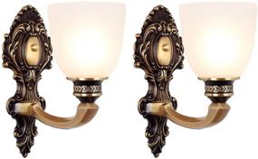 img 3 attached to 🛋️ NOXARTE Vintage Brass Wall Sconce Lighting Set of 2 - Milky White Glass Lampshade Mounted Fixture, Ideal for Bedroom, Hallway, Living Room