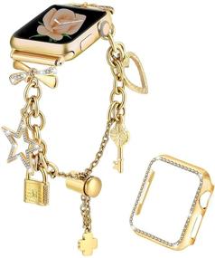 img 4 attached to Dilando Bling Bracelet Compatible With Apple Watch Band Charms 38Mm 40Mm With Sparkle Diamond Case Women Metal Jewelry Strap For Iwatch SE Series 6 5 4 3 2 1 Adjustable Stainless Steel Gold 38Mm