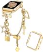 dilando bling bracelet compatible with apple watch band charms 38mm 40mm with sparkle diamond case women metal jewelry strap for iwatch se series 6 5 4 3 2 1 adjustable stainless steel gold 38mm logo