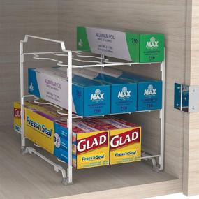 img 2 attached to 📦 Efficient 3-Tier Kitchen Wrap Organizer Rack - Stackable Cabinet and Counter Shelf Organizer for Food Wrap, Foil, Wax Parchment Paper (2 PACK, White)