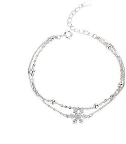 img 4 attached to SLUYNZ 925 Sterling Silver Sparkling Snowflake Link Bracelet for Women and Teen Girls with CZ Snowflakes, Featuring a Double Chain Design