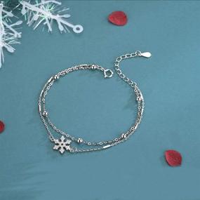 img 3 attached to SLUYNZ 925 Sterling Silver Sparkling Snowflake Link Bracelet for Women and Teen Girls with CZ Snowflakes, Featuring a Double Chain Design